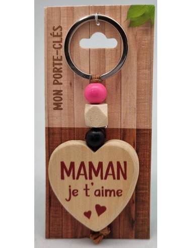 Porte-clés coeur bois "Maman je t'aime"