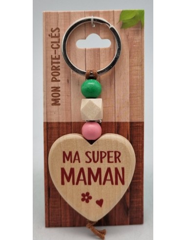 Porte-clés coeur bois "Ma super Maman"