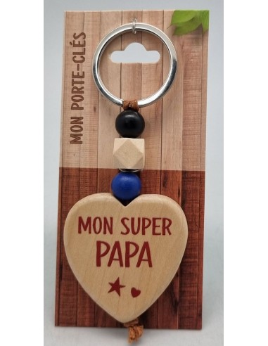 Porte-clés coeur bois "Mon super Papa"