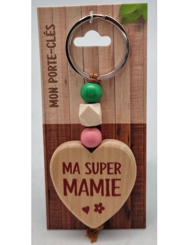 Porte-clés coeur bois "Ma super Mamie"