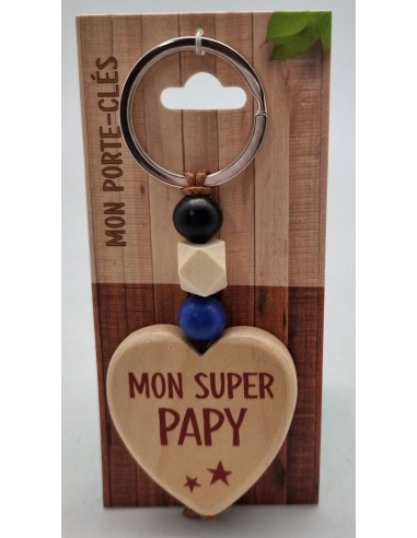 Porte-clés coeur bois "Mon super Papy"