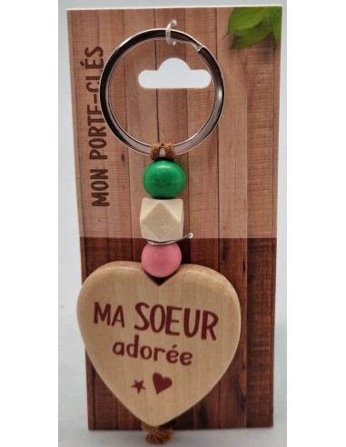 Porte-clés coeur bois "Ma soeur adorée"