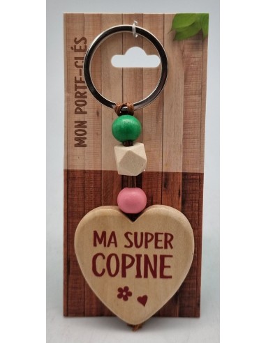 Porte-clés coeur bois "Ma super Copine"