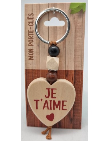 Porte-clés coeur bois "Je t'aime"