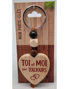 Porte-clés coeur bois "Toi...