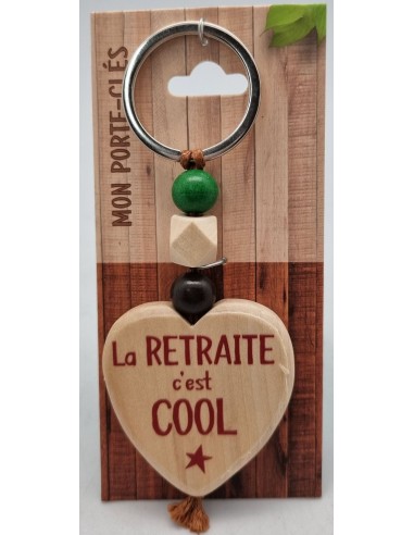 Porte-clés coeur bois "La Retraite cool"