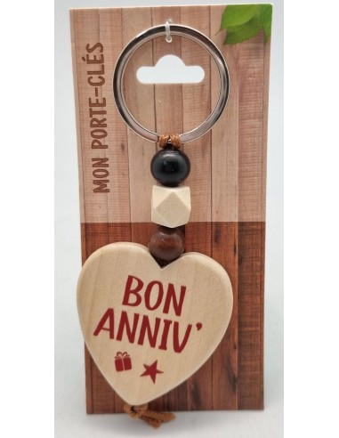 Porte-clés coeur bois "Bon Anniv"