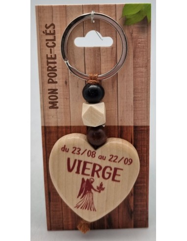 Porte-clés coeur bois "Vierge"