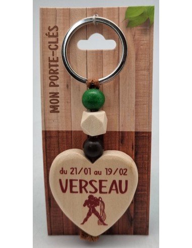 Porte-clés coeur bois "Verseau"