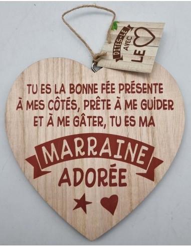 Coeur déco bois "Ma Marraine adorée"