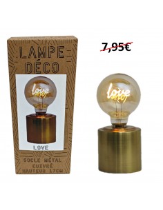 Lampe pied cuivre globe "Love"